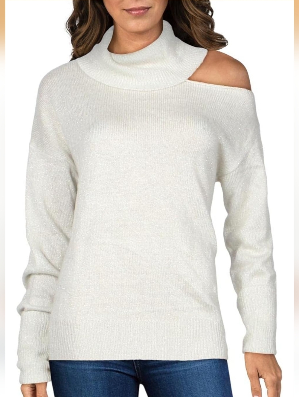 Asymmetrical White & Silver Flecked Sweater By Paige Size XL